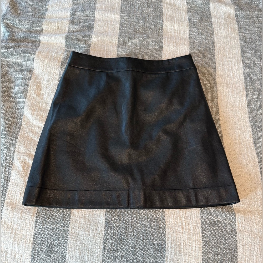 J. Crew SZ 8 Faux Black Leather Aline Mini Shirt NWOT back zipper hook and eye